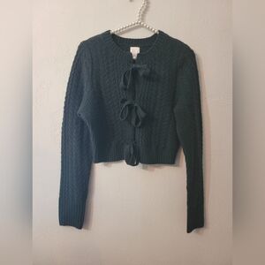 A New Day Dark Green Unique Bow Cardigan Sweater! New Without Tag! Size Small